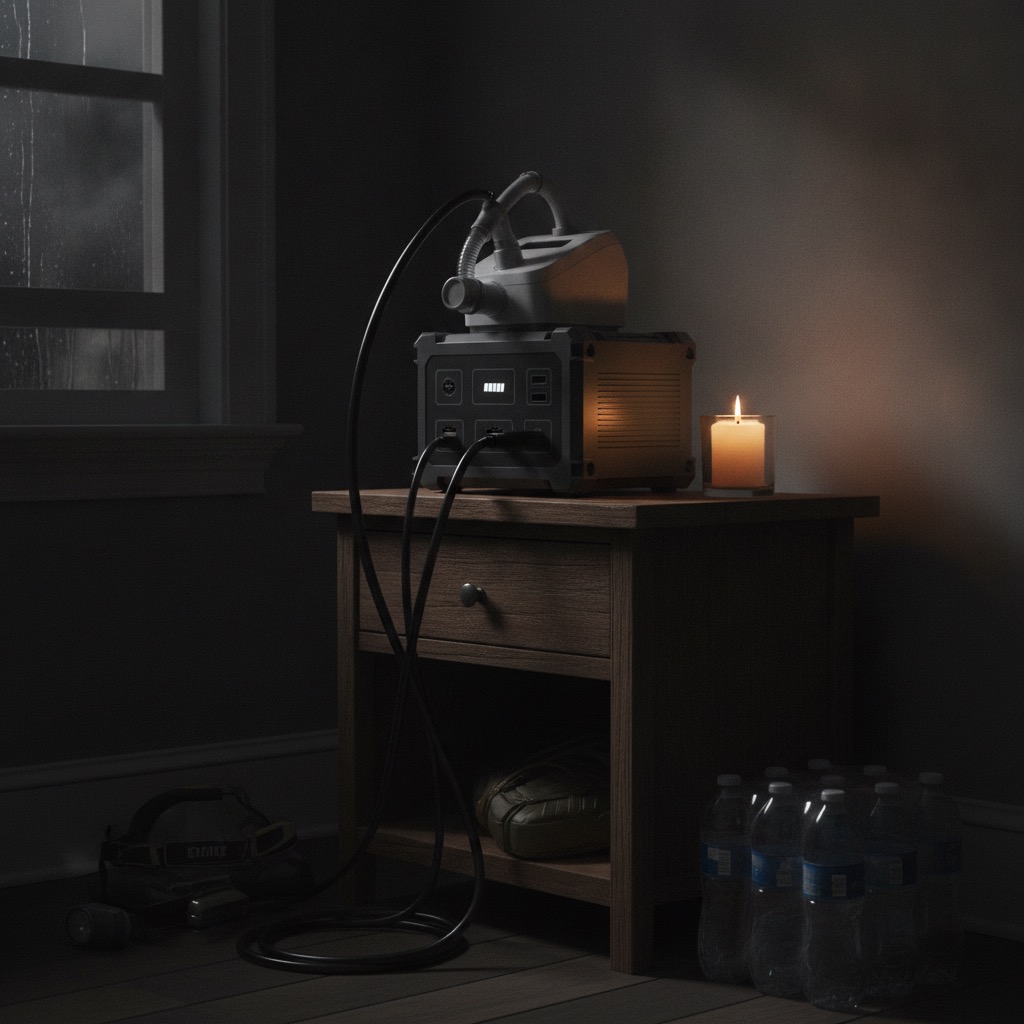 Portable power station running a CPAP machine during a blackout