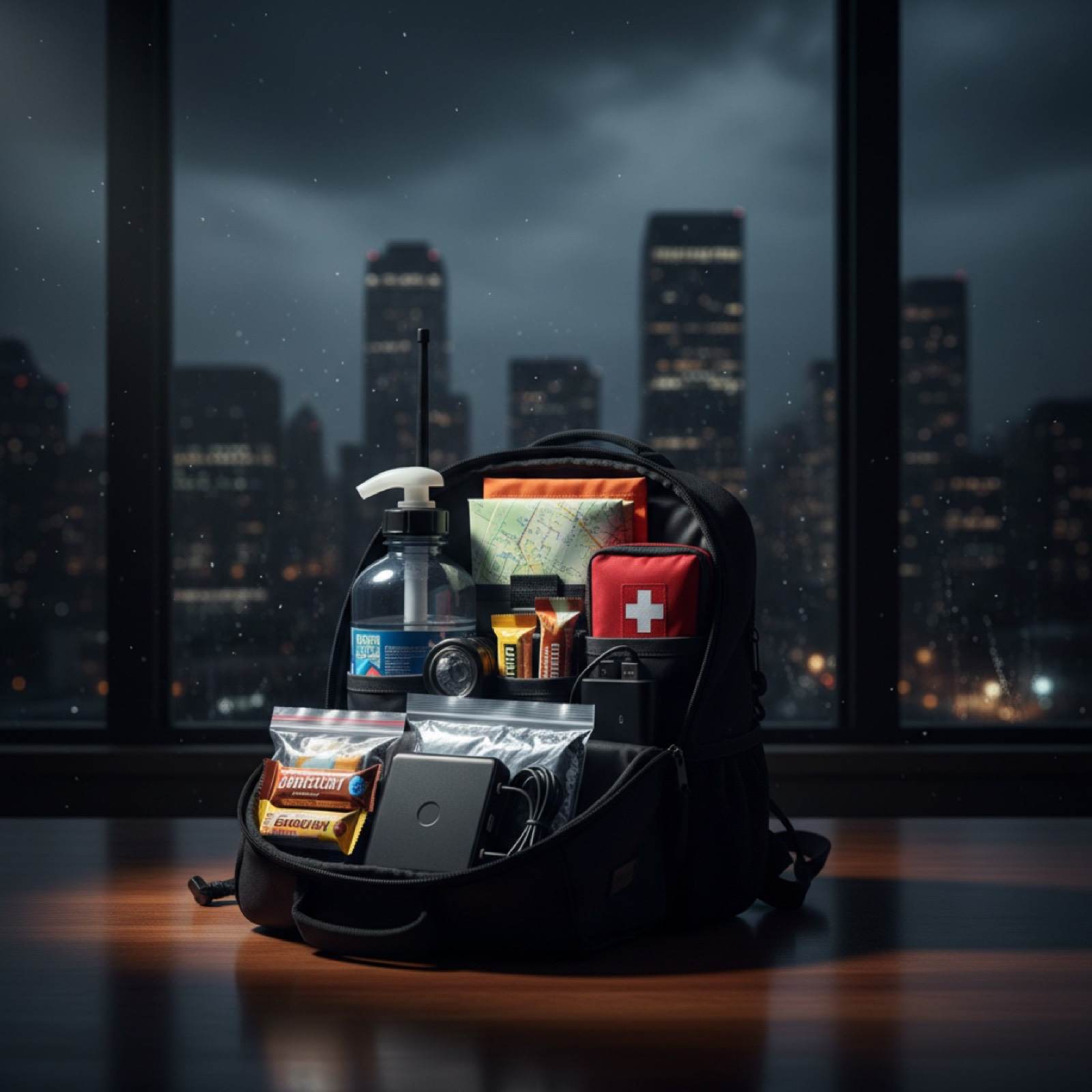 Urban commuter get home bag with emergency supplies